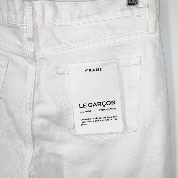 FRAME Le Garçon Straight Leg Ripped Rumpled Blanc Distressed Boyfriend Jeans - Picture 9 of 12